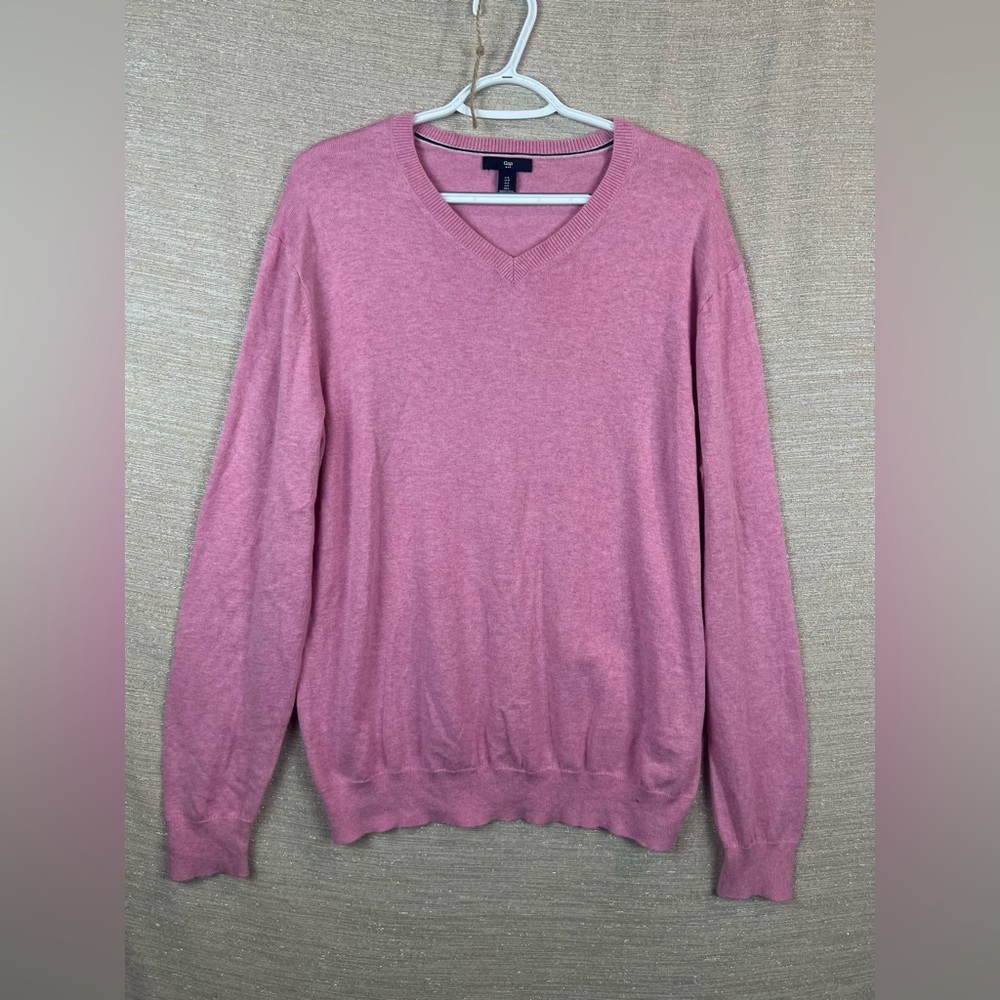 Gap Men’s Size L Pink Pullover V Neck Cotton Long Sleeve Sweater